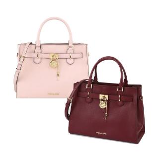 【Michael Kors】素面皮革鎖頭造型手提/肩背兩用包