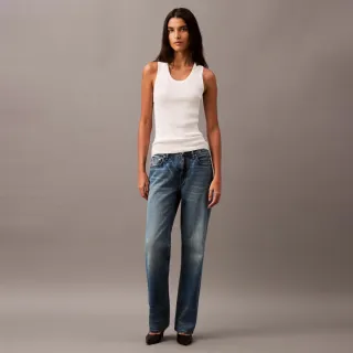 【CALVIN KLEIN】官方旗艦館 CK 塗層華達呢喇叭長褲_藍色