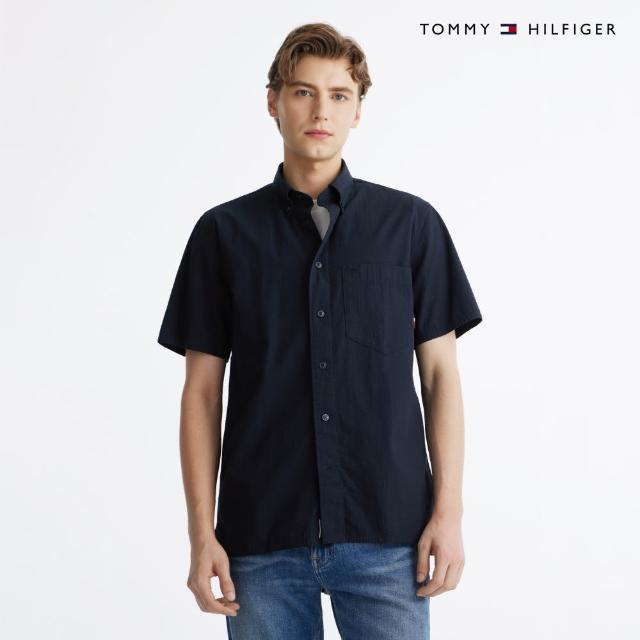 【Tommy Hilfiger】官方旗艦館 泡泡紗短袖襯衫 _藍色