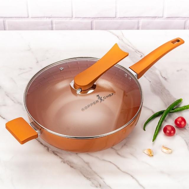 【Copper Chef】鑽石耐刮不沾鍋/深炒鍋-30CM(含蓋+鍋鏟/IH爐可用)