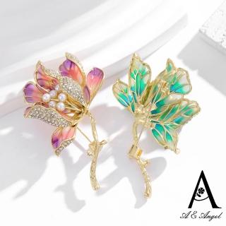 【ANGEL】牡丹花蕊珍珠透光水鑽高雅胸針別針兩用款(2色可選)
