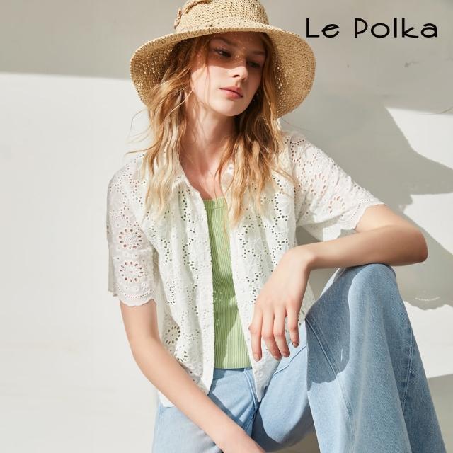 【Le Polka】棉繡花蕾絲短上衣-女