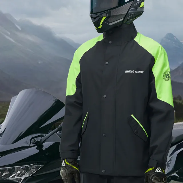 【YUNMI】拼色騎行兩件式雨衣 衝鋒衣雨衣 機車雨衣 徒步雨衣 騎行雨衣 風雨衣(可拆卸雨帽 夜間反光條)