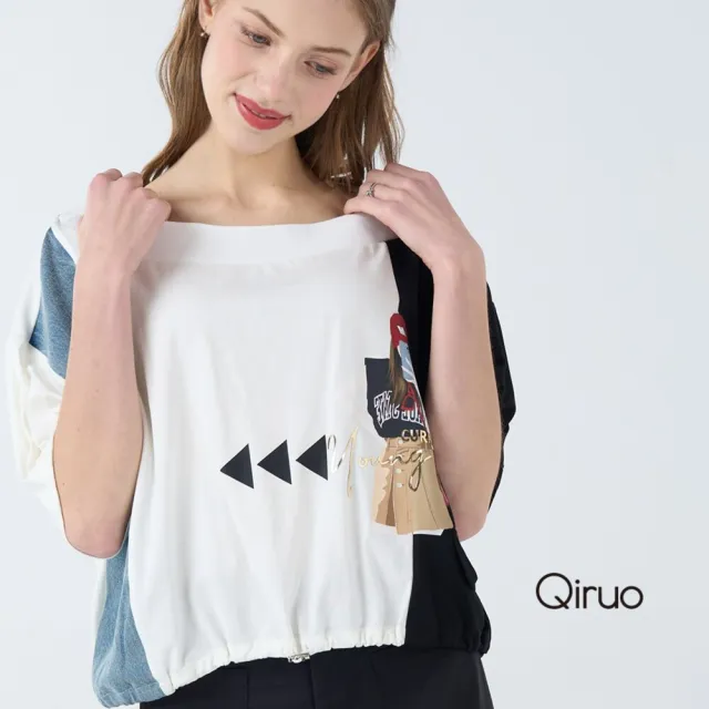 【Qiruo 奇若名品】春夏專櫃精品藍白黑三色上衣7016A 時尚短袖 