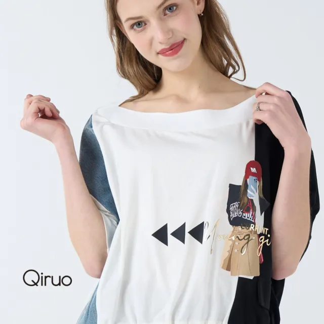 【Qiruo 奇若名品】春夏專櫃精品藍白黑三色上衣7016A 時尚短袖
