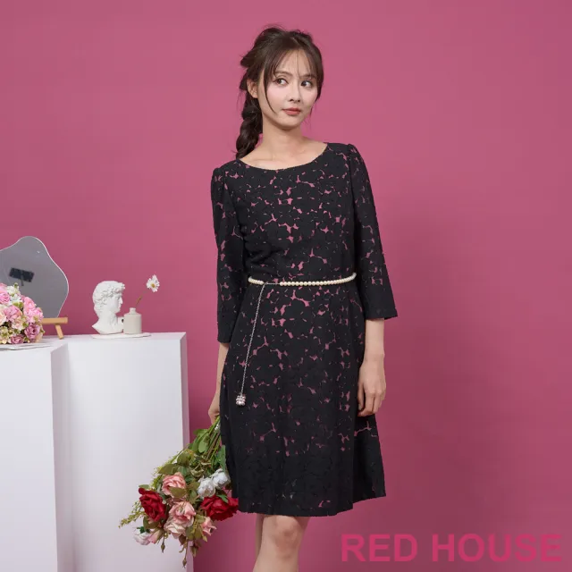 【RED HOUSE 蕾赫斯】雅緻花朵蕾絲洋裝-不含腰鍊(共2色)