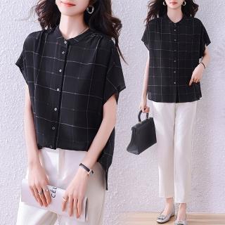 【ALLK 歐楷】新品 印花立領上衣 黑色(尺寸L-XXL/中大尺碼/涼爽/透氣)