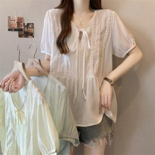 【ALLK 歐楷】新品 綁帶剪接上衣 共3色(尺寸L-XXL/中大尺碼/涼爽/透氣)