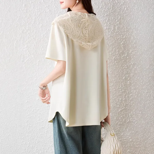 【ALLK 歐楷】新品 蕾絲帽上衣 共2色(尺寸L-XXL/中大尺碼/涼爽/透氣)