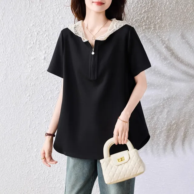 【ALLK 歐楷】新品 蕾絲帽上衣 共2色(尺寸L-XXL/中大尺碼/涼爽/透氣)