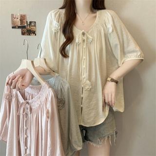 【ALLK 歐楷】新品 立體花朵上衣 共3色(尺寸L-XXL/中大尺碼/涼爽/透氣)
