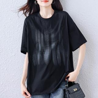 【ALLK 歐楷】新品 立體燙鑽上衣 黑色(尺寸L-XXL/中大尺碼/涼爽/透氣)
