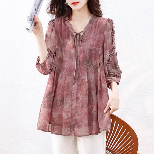【ALLK 歐楷】新品 綁帶印花上衣 圖片色(尺寸L-XXL/中大尺碼/涼爽/透氣)