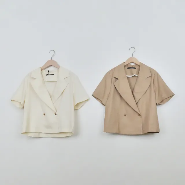 【MASTINA】大領片短版雙排釦短袖外套(卡 米/魅力商品)
