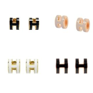 【Hermes 愛馬仕】Mini pop H 白色H 金邊 耳環(簡約時尚單品)
