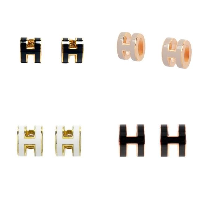 【Hermes 愛馬仕】Mini pop H 白色H 金邊 耳環(簡約時尚單品)