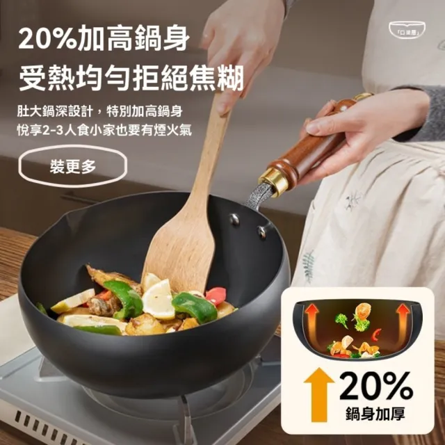 【歐德沐】鐵鍋 炒鍋 大肚鍋 不粘鍋 炒菜鍋 小鐵鍋 煮鍋(24公分 免費開鍋 升級導流口 一鍋多用)