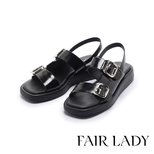【FAIR LADY】軟實力 潮流方釦雙帶厚底涼鞋(黑、2J3010)