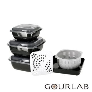 【GOURLAB】MOMO獨家販售 銷售冠軍 GOURLAB 多功能烹調盒 黑 - 瀝水籃六件組 附食譜(保鮮盒 烹調盒)