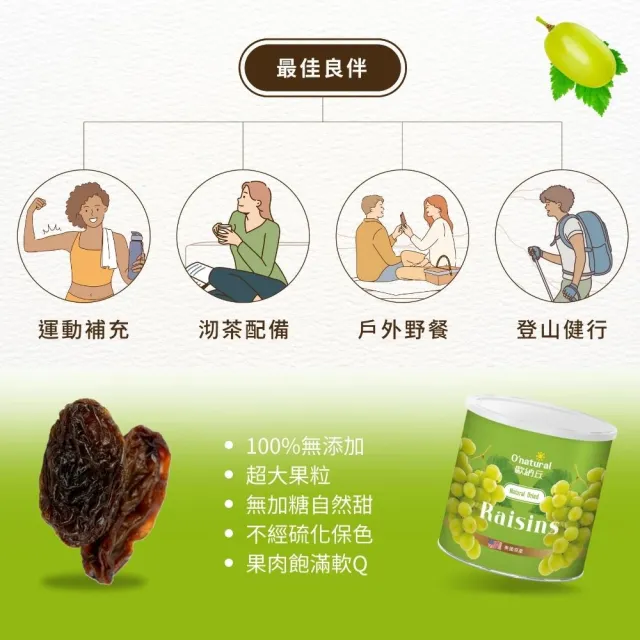 【O’natural 歐納丘】美國加州葡萄乾360g*3罐