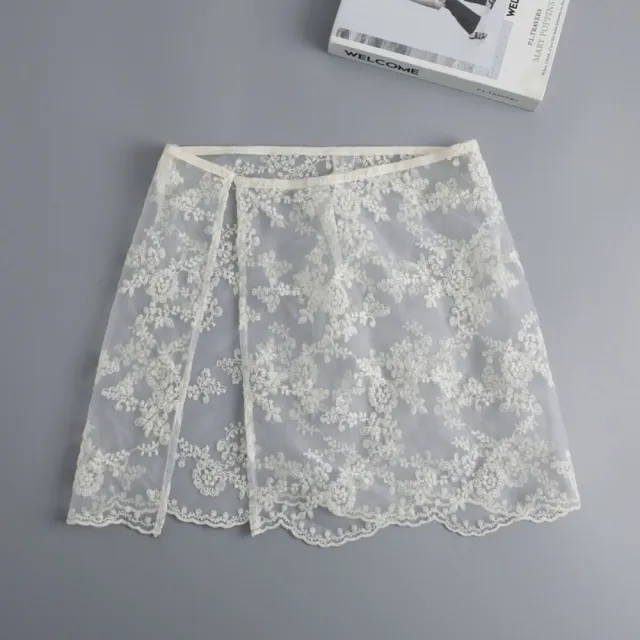 【米蘭精品】雙11優惠 假下擺屁簾打底裙一片式遮臀 裙簾(刺繡蕾絲花邊鈕扣女裝配件米色t1kq35)