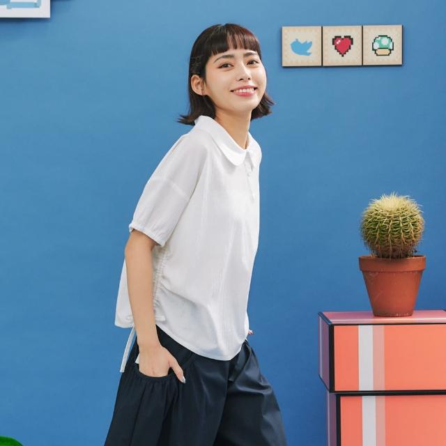 【Dailo】肌理感側抽皺短版短袖襯衫(黑 白 綠)