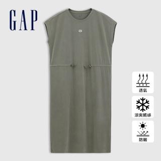 【GAP】女裝 Logo刺繡防曬圓領無袖洋裝-軍綠色(764903)