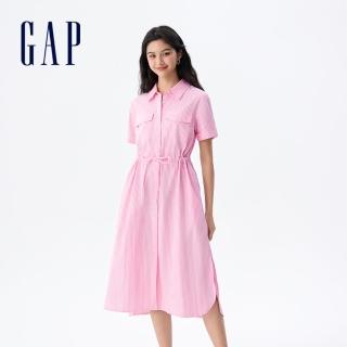 【GAP】女裝 純棉翻領短袖洋裝-淡粉色(765930)
