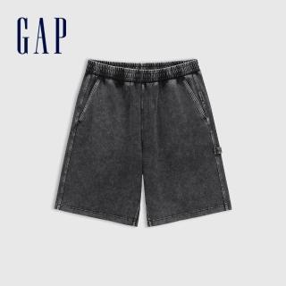 【GAP】男裝 抽繩鬆緊牛仔短褲-水洗黑(790565)