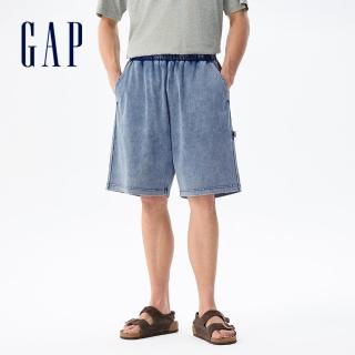 【GAP】男裝 抽繩鬆緊牛仔短褲-中度水洗(790565)