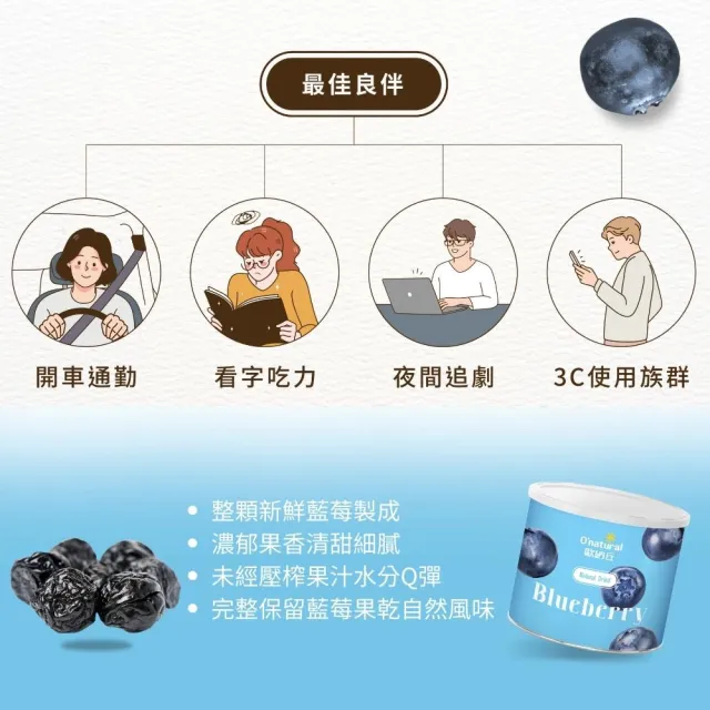 【Onatural 歐納丘】晶鑽藍莓乾210g*3罐