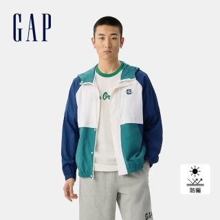 【GAP】男女同款 Logo印花防曬連帽外套-藍色(730905)