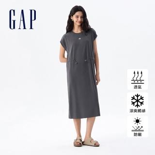 【GAP】女裝 Logo刺繡防曬圓領無袖洋裝-灰黑色(764903)