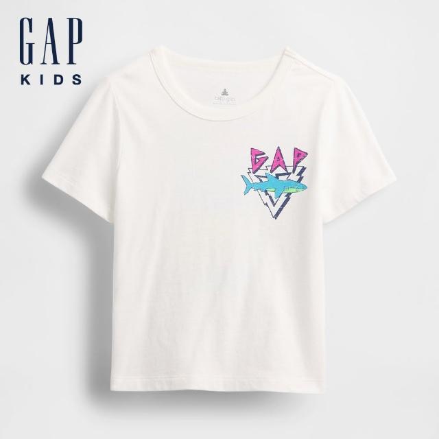 【GAP】男幼童裝 純棉印花圓領短袖T恤-白色(782506)