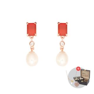 【Hommy Jewelry】Pure Pearl Bicolore 紅瑪瑙珍珠垂墜耳環(母親節禮物 珍珠)
