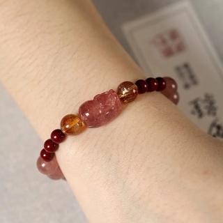 【MoonDy】貔貅手鍊 草莓晶 黃塔晶 黃水晶 天然水晶 硃砂 手鍊 飾品 玉手鍊 水晶手鍊 女生手鍊