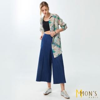 【MON’S】修身彈性牛仔打摺寬褲