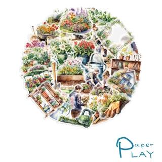 【Paper Play】卡通綠色園林PET貼紙 相片DIY咕卡手帳貼紙 50張入(PET貼紙 咕卡貼紙 手帳貼紙)