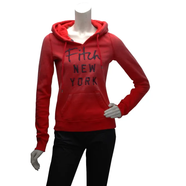 【Abercrombie & Fitch】銀蔥字母內刷毛長袖連帽TEE(女-紅609780060)