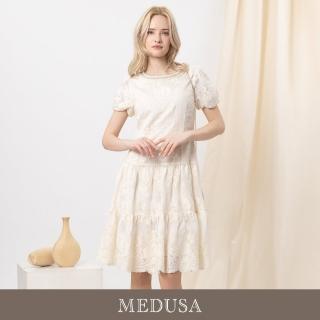 【MEDUSA 曼度莎】現貨-米白刺繡蛋糕蕾絲小禮服（M-XL）｜小禮服 短袖洋裝 媽媽禮服(601-92106)