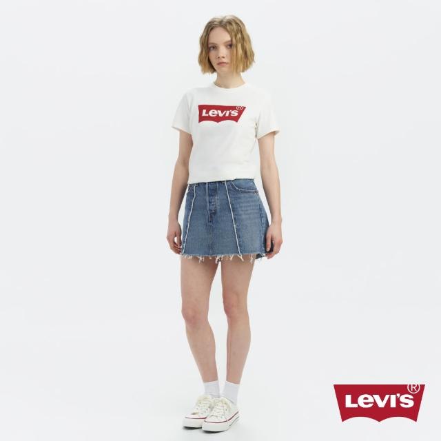 【LEVIS 官方旗艦】女款拼接不收邊設計牛仔短裙 熱賣單品 A7522-0000