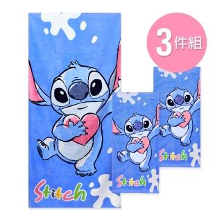 【ONEDER 旺達】3件組-迪士尼史迪奇純棉大浴巾.童巾套組《星際寶貝》Stitch(正版授權/親膚吸水佳)
