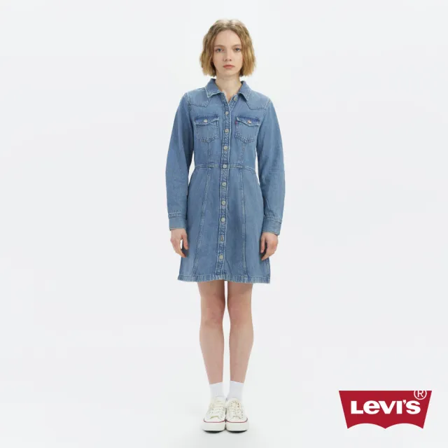【LEVIS】女款 經典丹寧牛仔長袖洋裝 上衣 熱賣單品 A7592-0001