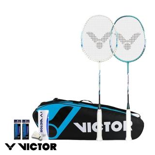 【VICTOR 勝利體育】穿線拍 對拍經典套組(JS-DF001 AM 白/水藍)