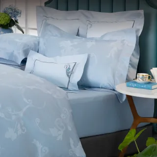 【WEDGWOOD】義大利500織長纖棉 素面鬆緊床包一件｜鳳羽雲霓 晴天藍(百貨款｜加大180x186cm)