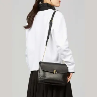 【agnes b.】Voyage b.logo皮革鍊條肩包大款(黑色)