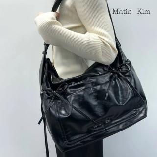 【MATIN KIM】官方旗艦 蝴蝶結抽縐側肩包(黑色)