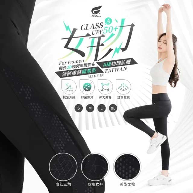 【GIAT 吉亞特】台灣製MIT女形力側紋排汗防曬彈力機能褲(S-XL 瑜珈.健身.休閒.跑步.登山)