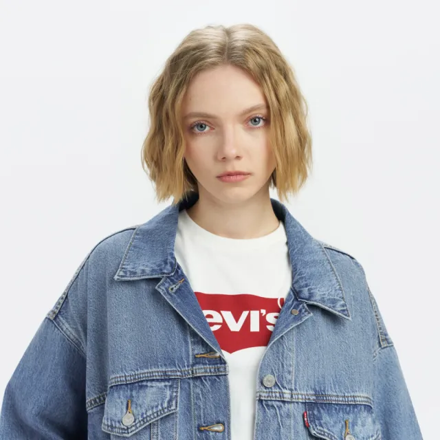【LEVIS】女款 90年寬鬆版牛仔外套/寬袖設計/天絲棉/精工中藍染水洗 熱賣單品
