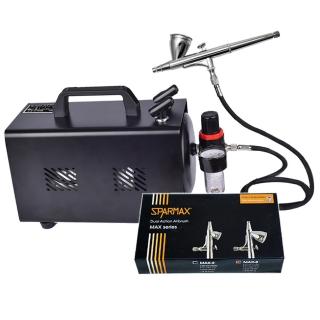 【PowerFalcon】模型噴塗精選組合 Sparmax 0.3噴筆及空壓機(臺灣漢弓／浩盛 帶機罩)